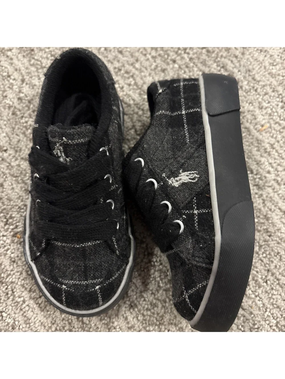 Polo Ralph Lauren Toddler Boys Black Gray Plaid Flannel Sneakers Size 7